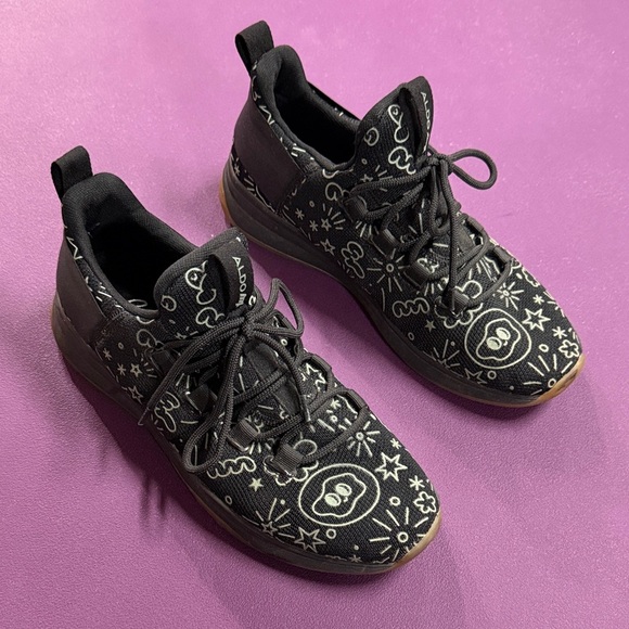 Aldo Shoes - Aldo Black Sneakers with White Doodle Print